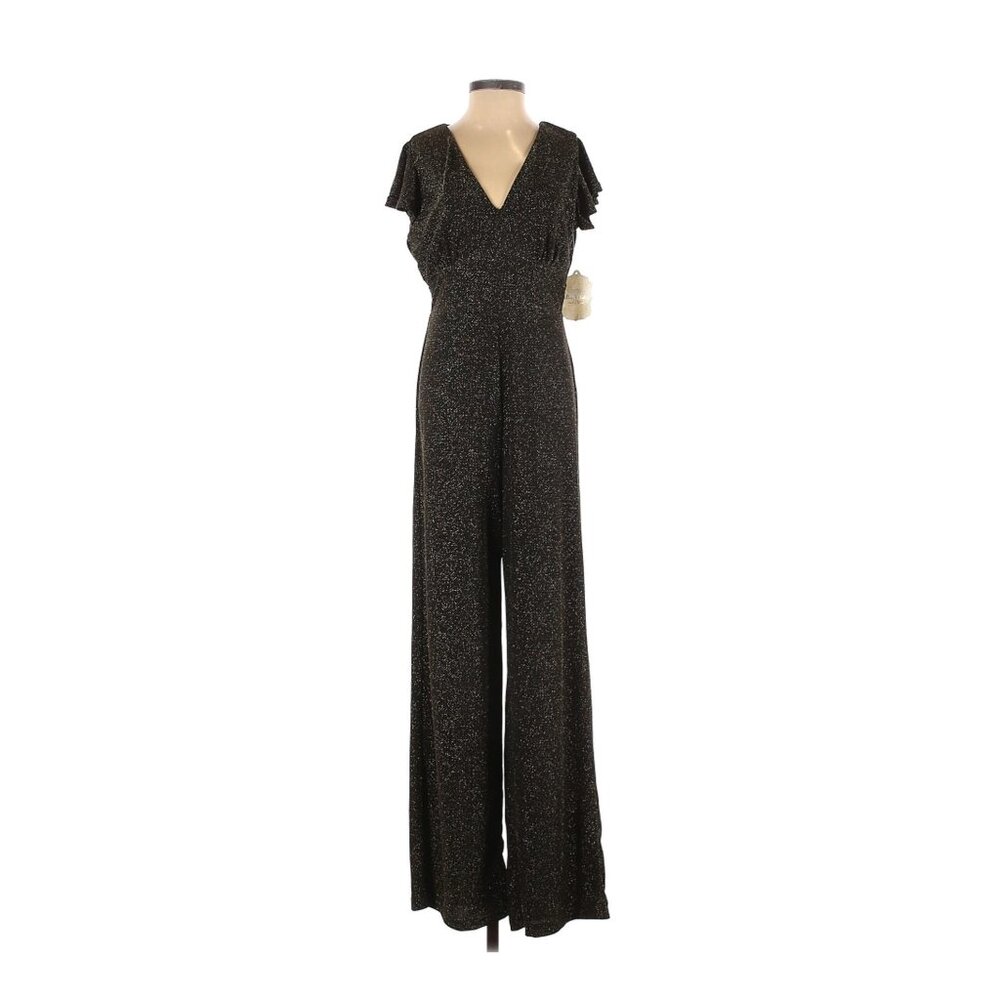 Altar'd State Kinnison Jumpsuit Size Small Black Gold V-neck Metallic Sz S New